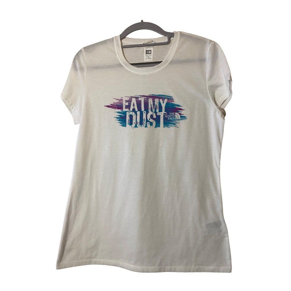 The North Face Womens‎ White "Eat My Dust" Vapor Wick Short Sleeve T-Shirt Sz M